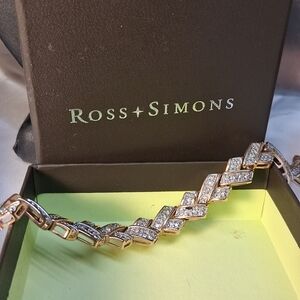SOLD! P27. Vntg Ross Simons Diamond Tennis Bracelet Sterling Silver Gold 6.75"